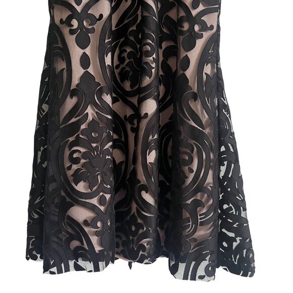 Xscape Black Flocked Mesh Mermaid Gown Long Sleeve Formal Dress 8 - Picture 6 of 9